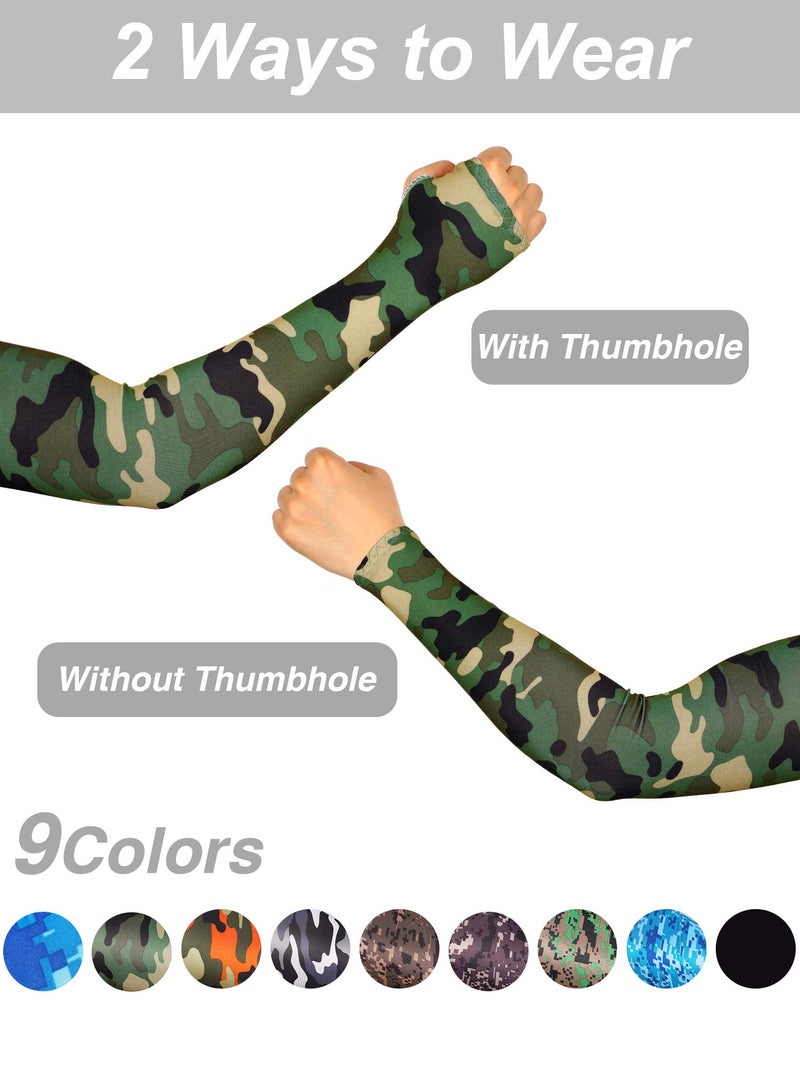 Bememo 10 Pairs Unisex Arm Sleeves for Men Women Elastic UV Protection Arm Cover Ice Silk Cooling Sleeves for Outdoor Driving(Camouflage, Black) - Image 3